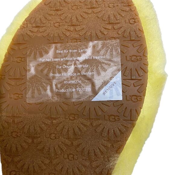 UGG Slippers Girls 4 Yellow Slides Fluff Yeah Tie Dye Lemonade 1120033K Comfy - Picture 9 of 10